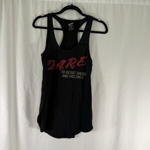 DARE Tank Top Women's Small Black Sleeveless Side Slit Cotton Blend Distressed